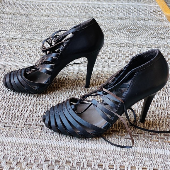 Zara high heels sandals dark brown leather size 39 - Picture 4 of 12